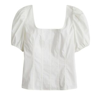 J. Crew Puff Sleeve Cropped Peasant Top White Cotton Poplin Square Neck Sz 4 NWT